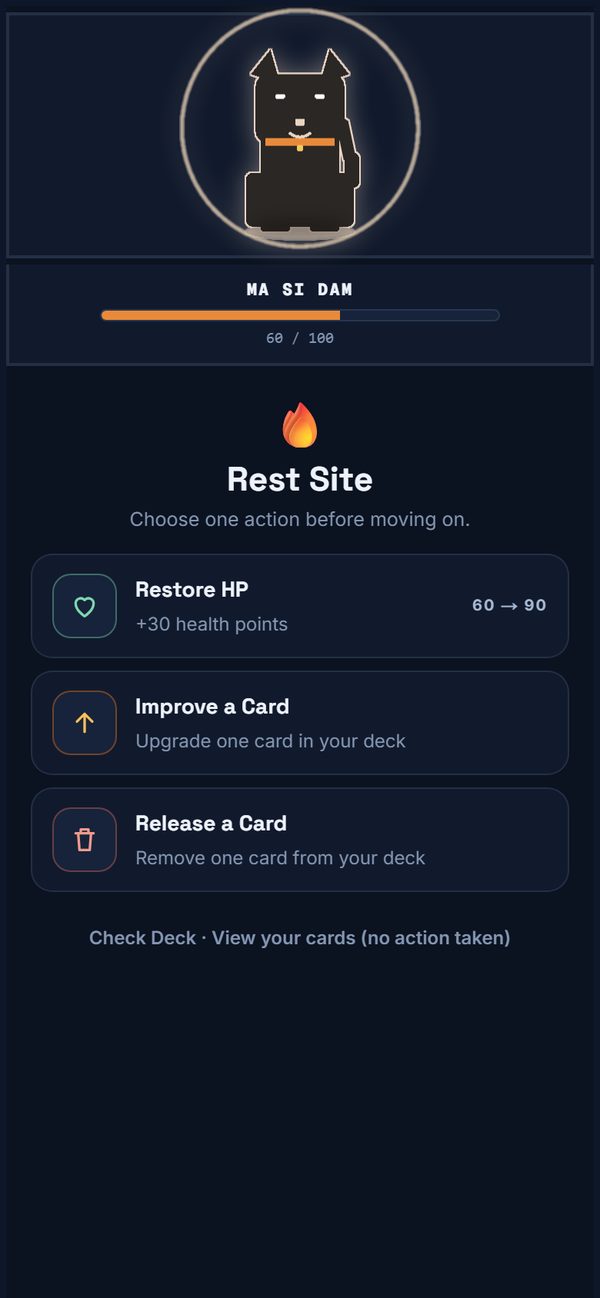 Rest site: restore HP, improve or release a card